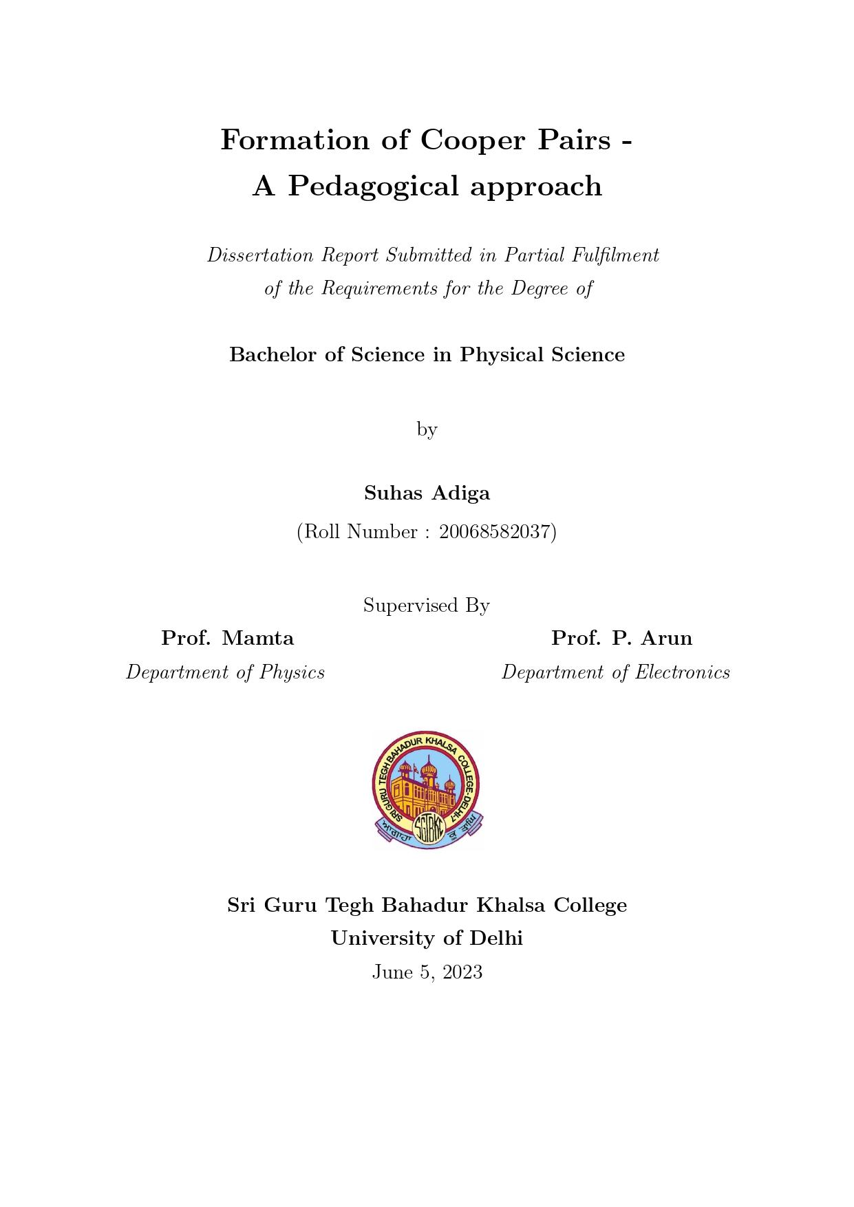 Cover: Formation of Cooper Pairs — A Pedagogical Approach